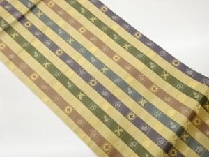 格子に宝尽くし模様織出し名古屋帯